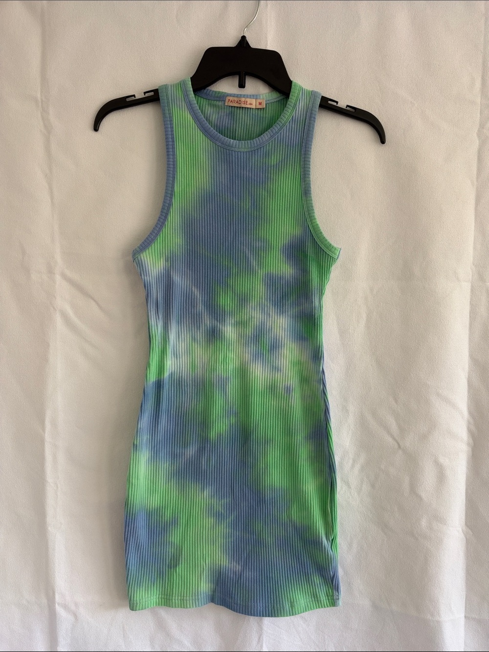 Tie-Dye Ribbed Tank Dress in Green & Blue - Medium